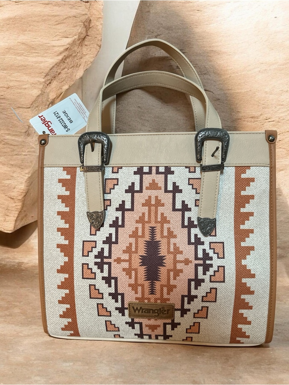 new with tag Wrangler Beige Tan Southwestern aztec Tote Bag
